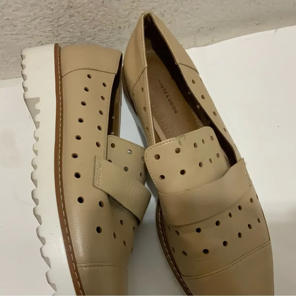 14th and Union perforated flats beige size 8.5 m